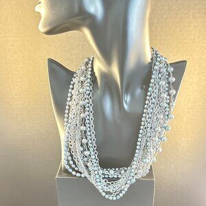 Layered Silver-Tone Pearl Chain Necklace – Stainless Steel – 18”